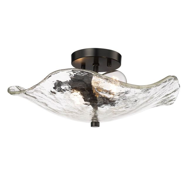 2 Light 15 inch Semi-Flush Mount in Matte Black with Hammered Water Glass Shade - 252655
