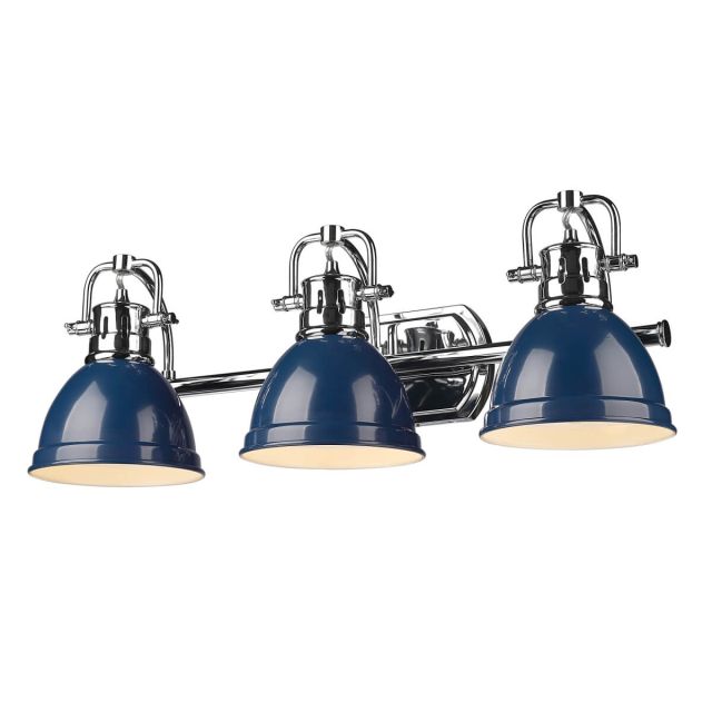 3 Light 25 inch Bath Vanity Light in Chrome with Navy Blue Shade - 252679