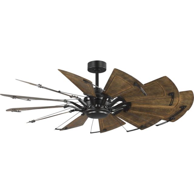 60 inch 12 Blade Outdoor Windmill Ceiling Fan in Architectural Bronze with Distressed Walnut Blades