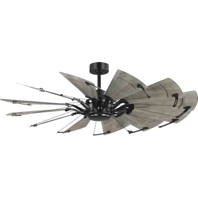 60 inch 12 Blade Outdoor Windmill Ceiling Fan in Matte Black with Distressed Charcoal Blades