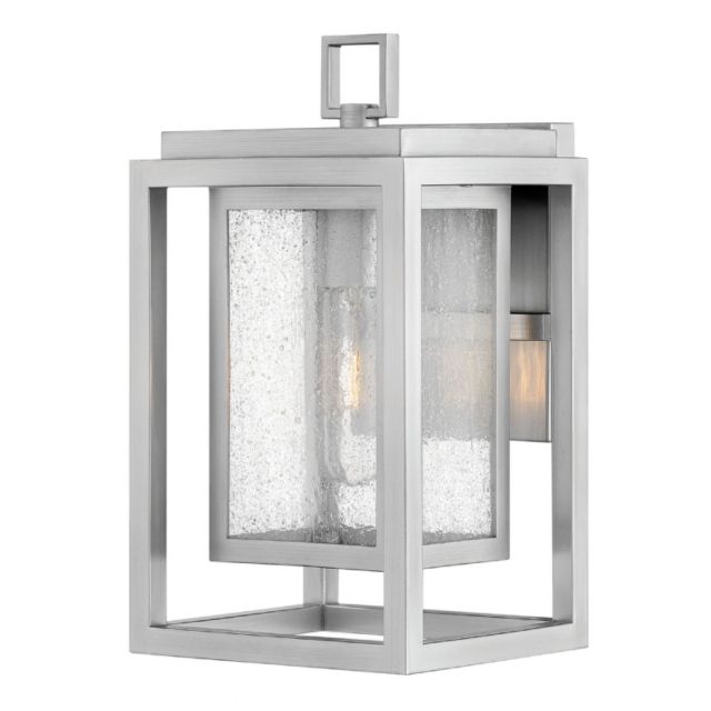 Hinkley Lighting Republic 1 Light 12 Inch Tall Small Outdoor Wall Light In Satin Nickel With Clear Seedy Glass 1000SI