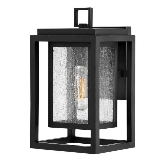 Hinkley Lighting 1000BK Republic 1 Light 12 Inch Tall Outdoor Wall Light in Black with Clear Seedy Glass