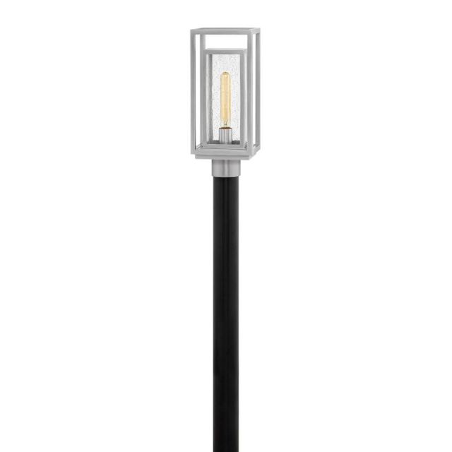 Hinkley Lighting 1001SI Republic 1 Light 17 Inch Tall Outdoor Post Light in Satin Nickel with Clear Seedy Glass