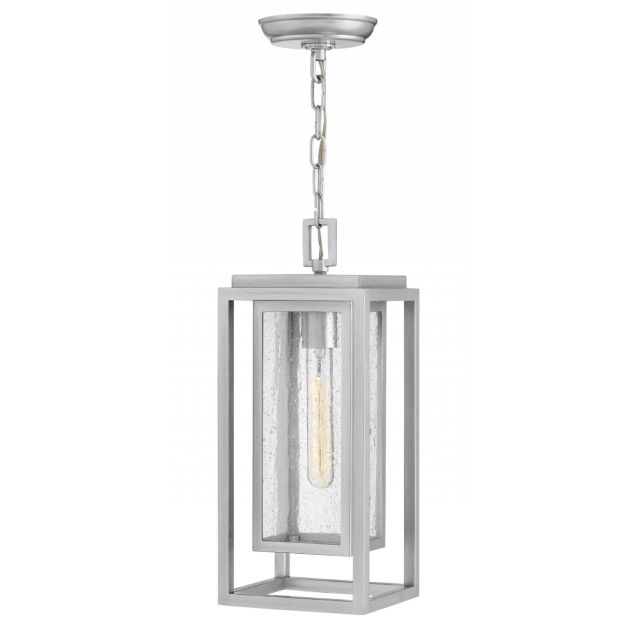 Hinkley Lighting Republic 1 Light 7 inch Outdoor Pendant In Satin Nickel With Clear Seedy Glass 1002SI