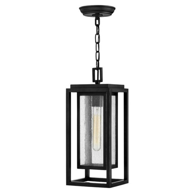 Hinkley Lighting Republic 1 Light 7 inch Outdoor Hanging Lantern in Black with Clear Seedy Glass 1002BK