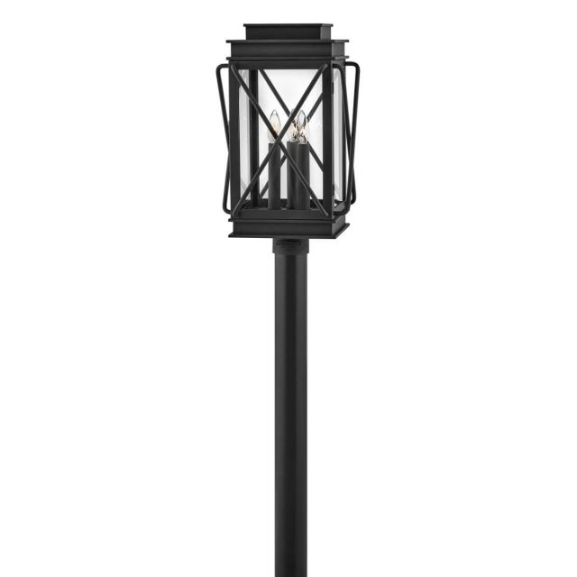Hinkley Lighting Montecito 3 Light 21 inch Tall Medium Outdoor Post Mount Lantern in Museum Black with Clear Glass 11191MB