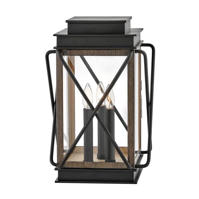 Hinkley Lighting Montecito 3 Light 19 inch Tall LED Outdoor Pier Mount Lantern in Black with Driftwood Gray Accent and Clear Glass 11197BK-LV