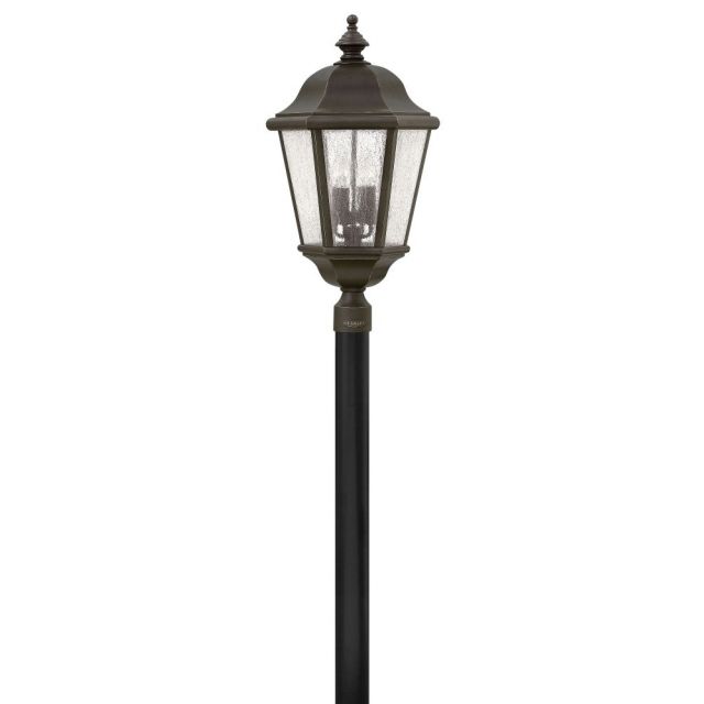 Hinkley Lighting Edgewater 4 Light 28 Inch Tall LED Extra Large Post Mount In Oil Rubbed Bronze With Clear Seedy Glass 1677OZ-LL