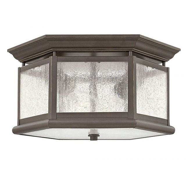 Hinkley Lighting Edgewater 2 Light 13 inch Outdoor Flush Mount in Oil Rubbed Bronze with Clear Seedy Glass 1683OZ