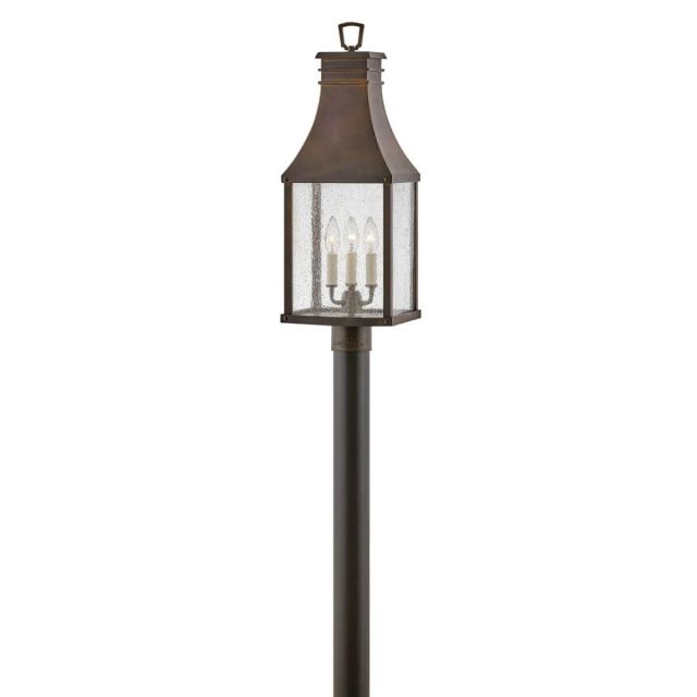 Hinkley Lighting Beacon Hill 3 Light 26 inch Tall Large Outdoor Post Mount Lantern in Blackened Copper with Clear Seedy Glass 17461BLC
