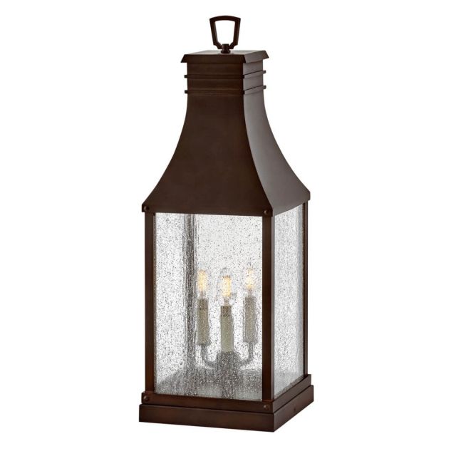 Hinkley Lighting Beacon Hill 3 Light 27 inch Tall LED Outdoor Pier Mount Lantern in Blackened Copper with Clear Seedy Glass 17467BLC-LV
