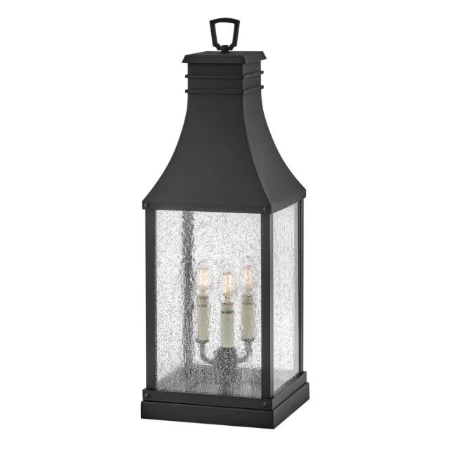 Hinkley Lighting Beacon Hill 3 Light 27 inch Tall Outdoor Pier Mount Lantern in Museum Black with Clear Seedy Glass 17467MB