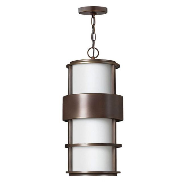 Hinkley Lighting 1902MT Saturn 1 Light 10 inch Large Outdoor Hanging Lantern in Metro Bronze with Etched Opal Glass