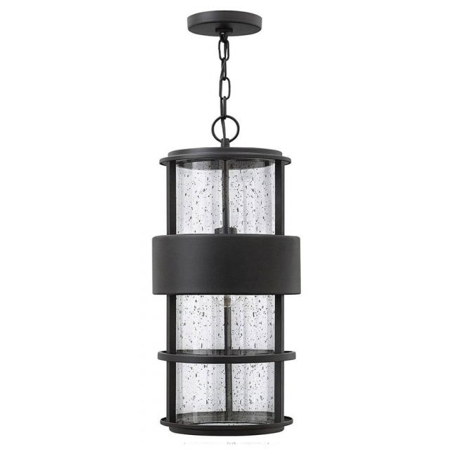 Hinkley Lighting 1902SK Saturn 1 Light 10 inch Large Outdoor Hanging Lantern in Satin Black with Clear Seedy Glass