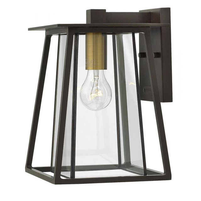 Hinkley Lighting 2100KZ Walker 1 Light 12 inch Tall Outdoor Wall Mount Lantern in Buckeye Bronze with Heritage Brass Accents and Bound Clear Glass