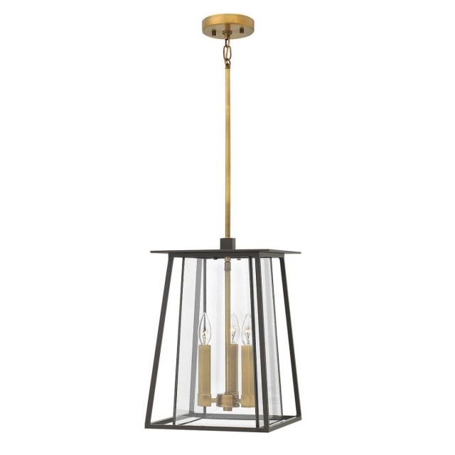 Hinkley Lighting 2102KZ Walker 3 Light 12 inch Large Outdoor Hanging Lantern in Buckeye Bronze with Heritage Brass Accents and Bound Clear Glass