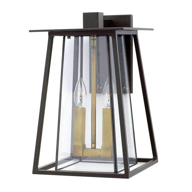 Hinkley Lighting 2104KZ Walker 2 Light 15 inch Tall Outdoor Wall Mount Lantern in Buckeye Bronze with Heritage Brass Accents and Bound Clear Glass