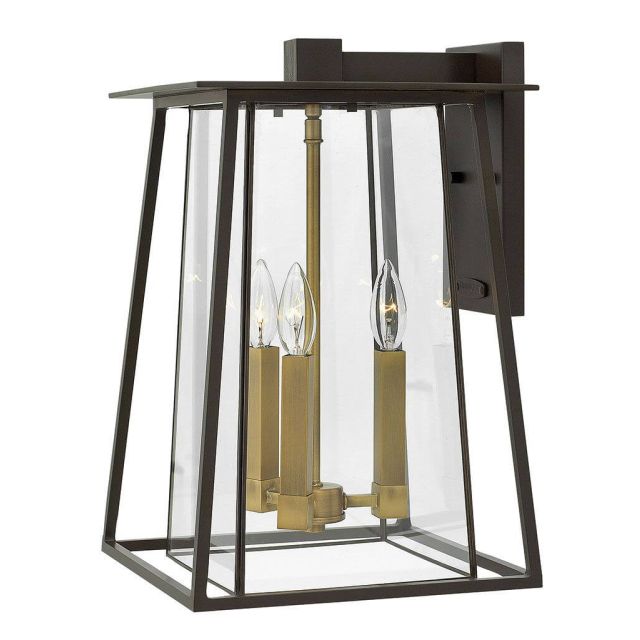Hinkley Lighting 2105KZ Walker 3 Light 18 inch Tall Outdoor Wall Mount Lantern in Buckeye Bronze with Heritage Brass Accents and Bound Clear Glass