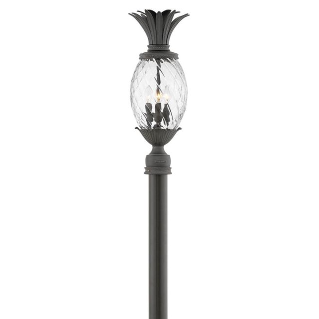 Hinkley Lighting 2121MB-LV Plantation 3 Light 25 Inch Tall LED Outdoor Post Light in Museum Black with Clear Optic Glass