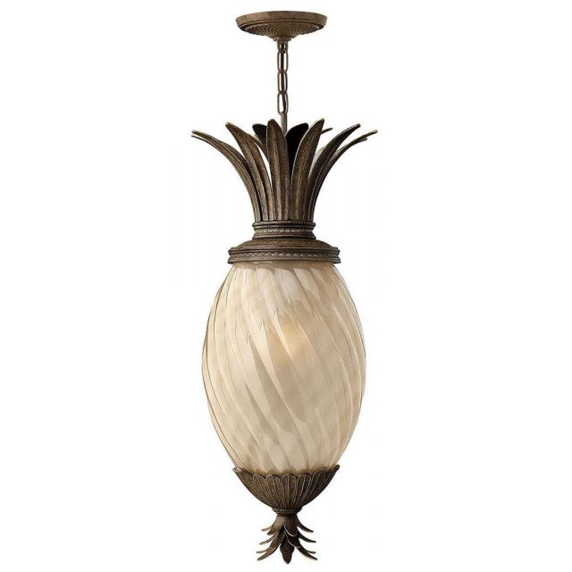 Hinkley Lighting Plantation 1 Light 13 inch Medium Outdoor Hanging Lantern in Pearl Bronze with Inside Etched Amber Optic Glass 2122PZ