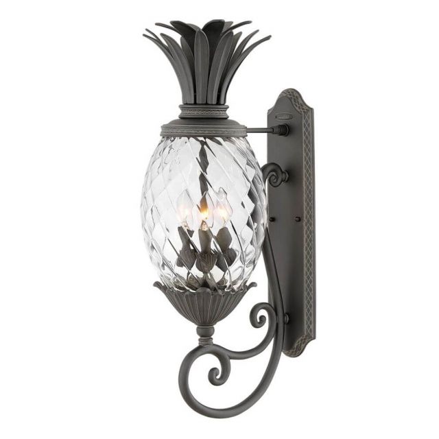Hinkley Lighting 2124MB Plantation 3 Light 28 Inch Tall Outdoor Wall Light in Museum Black with Clear Optic Glass