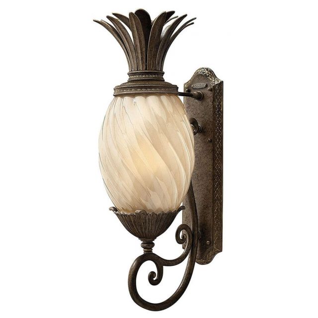 Hinkley Lighting 2124PZ Plantation 1 Light 28 inch Tall Outdoor Wall Mount Lantern in Pearl Bronze with Inside Etched Amber Optic Glass