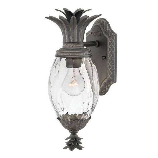 Hinkley Lighting Plantation 1 Light 14 Inch Tall Outdoor Wall Light in Museum Black with Clear Optic Glass 2126MB