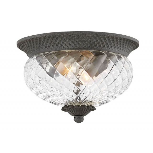 Hinkley Lighting 2128MB Plantation 2 Light 12 Inch Outdoor Flush Mount in Museum Black with Clear Optic Glass