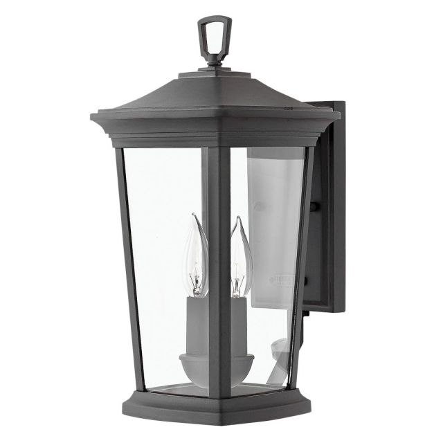 Hinkley Lighting Bromley 2 Light 16 Inch Tall Outdoor Small Wall Mount In Museum Black With Clear Glass 2360MB