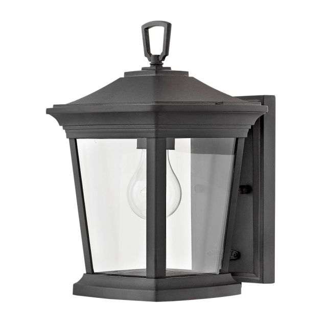 Hinkley Lighting Bromley 1 Light 12 Inch Tall Outdoor Mini Wall Mount In Museum Black With Clear Glass 2368MB