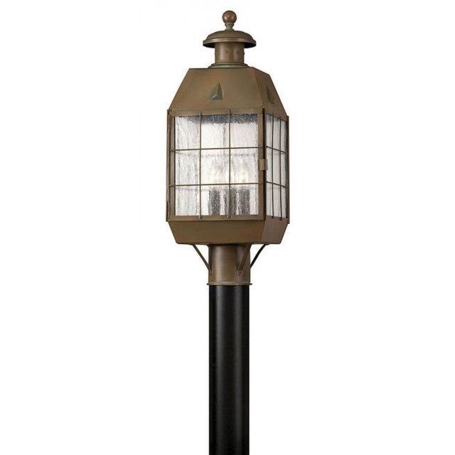Hinkley Lighting Nantucket 3 Light 21 inch Tall Outdoor Post Mount Lantern in Aged Brass with Clear Seedy Glass 2371AS