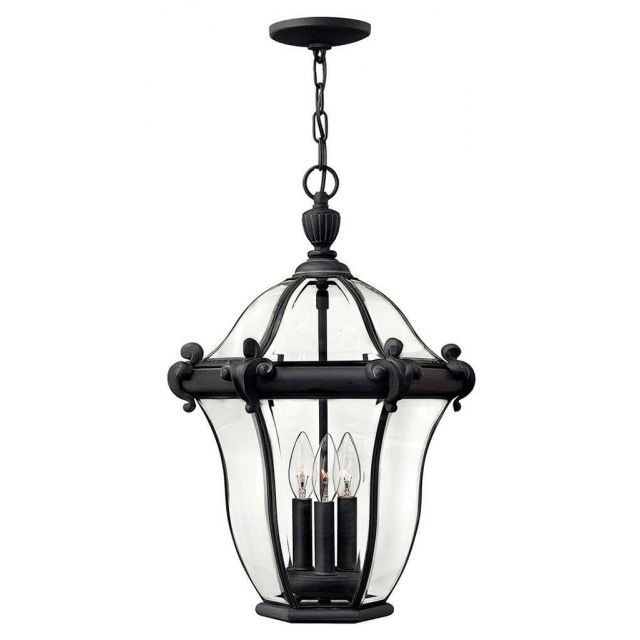 Hinkley Lighting San Clemente 3 Light 14 inch Large Outdoor Hanging Lantern in Museum Black with Clear Beveled Glass 2442MB