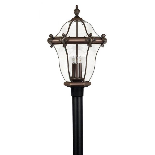 Hinkley Lighting San Clemente 3 Light 26 inch Tall Extra Large Outdoor Post Mount Lantern in Copper Bronze with Clear Beveled Glass 2447CB