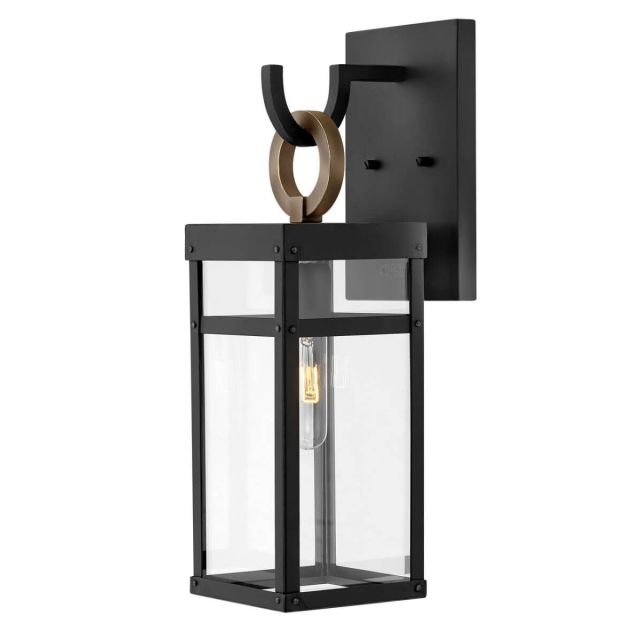 Hinkley Lighting Porter 1 Light 19 inch Tall LED Outdoor Wall Mount Lantern in Black with Burnished Bronze Accent and Clear Glass 2800BK-LL