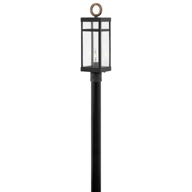 Hinkley Lighting 2801BK-LL Porter 1 Light 23 inch Tall LED Outdoor Post Mount Lantern in Black with Burnished Bronze Accent and Clear Glass