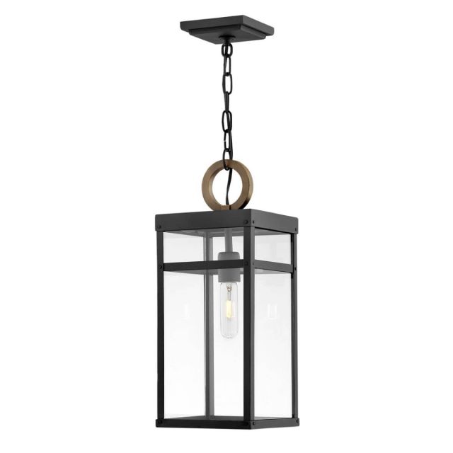 Hinkley Lighting 2802BK-LL Porter 1 Light 8 inch LED Outdoor Hanging Lantern in Black with Burnished Bronze Accent and Clear Glass