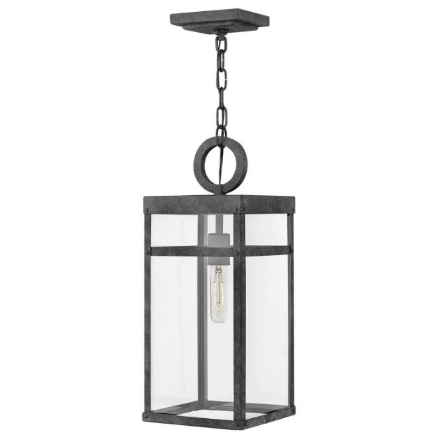 Hinkley Lighting Porter 1 Light 8 inch Medium Outdoor Hanging Lantern in Aged Zinc with Clear Glass 2802DZ