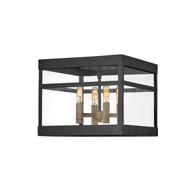 Hinkley Lighting Porter 4 Light 12 inch Flush Mount in Black with Burnished Bronze Accent and Clear Glass 2803BK