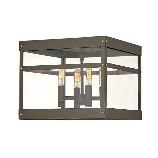 Hinkley Lighting 2803OZ Porter 4 Light 12 Inch Outdoor Flush Mount in Oil Rubbed Bronze with Clear Glass