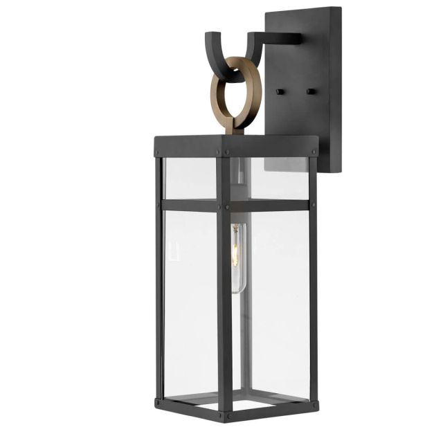 Hinkley Lighting Porter 1 Light 22 inch Tall LED Outdoor Wall Mount Lantern in Black with Burnished Bronze Accent and Clear Glass 2804BK-LL