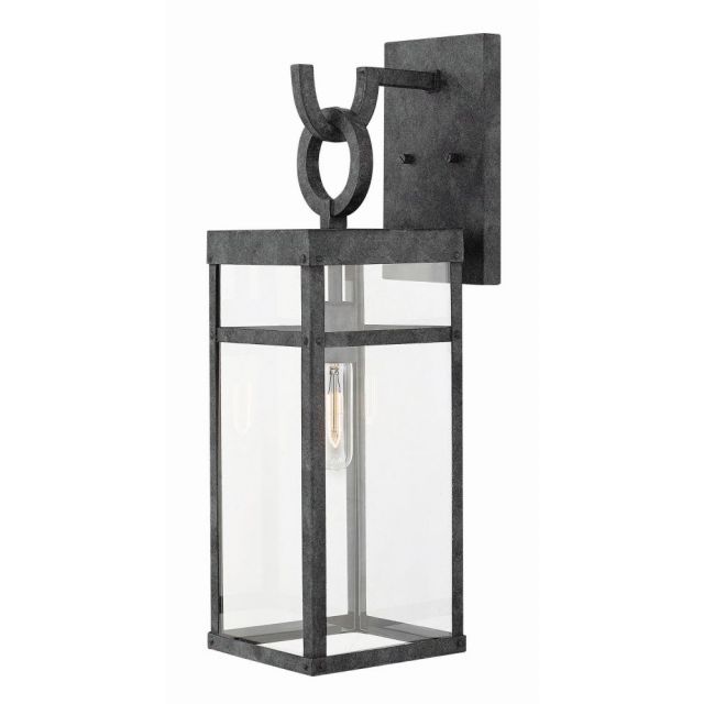 Hinkley Lighting Porter 1 Light 22 Inch Tall Medium Outdoor Wall Light In Aged Zinc With Clear Glass 2804DZ