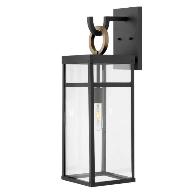 Hinkley Lighting Porter 1 Light 25 inch Tall LED Outdoor Wall Mount Lantern in Black with Burnished Bronze Accent and Clear Glass 2805BK-LL