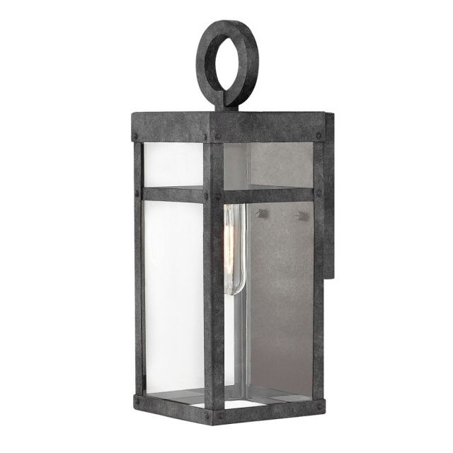 Hinkley Lighting 2806DZ Porter 1 Light 13 Inch Tall Outdoor Mini Wall Mount In Aged Zinc With Clear Glass
