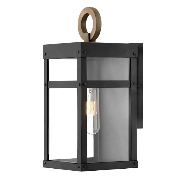 Hinkley Lighting 2806BK-LL Porter 1 Light 13 inch Tall LED Outdoor Wall Mount Lantern in Black with Burnished Bronze Accent and Clear Glass