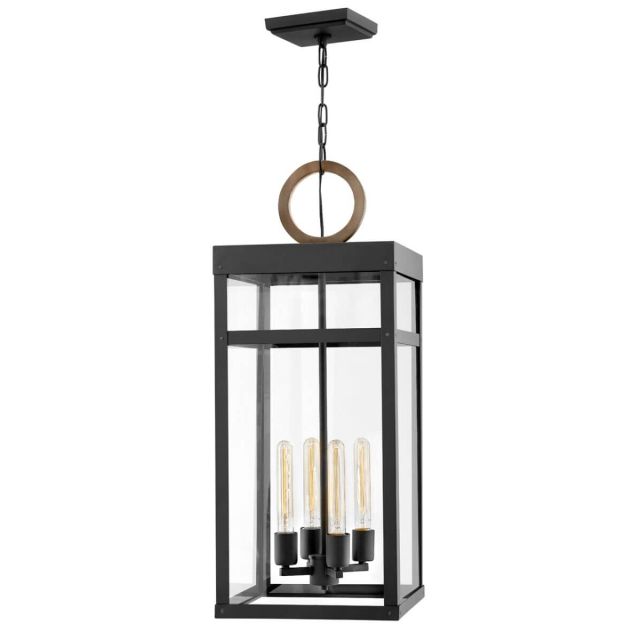 Hinkley Lighting Porter 4 Light 12 inch LED Outdoor Single Tier Pendant in Black with Burnished Bronze Accent and Clear Glass 2808BK-LL