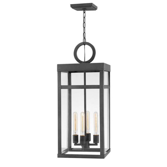 Hinkley Lighting Porter 4 Light 12 inch Large Single Tier LED Outdoor Hanging Lantern in Aged Zinc with Clear Glass 2808DZ-LL