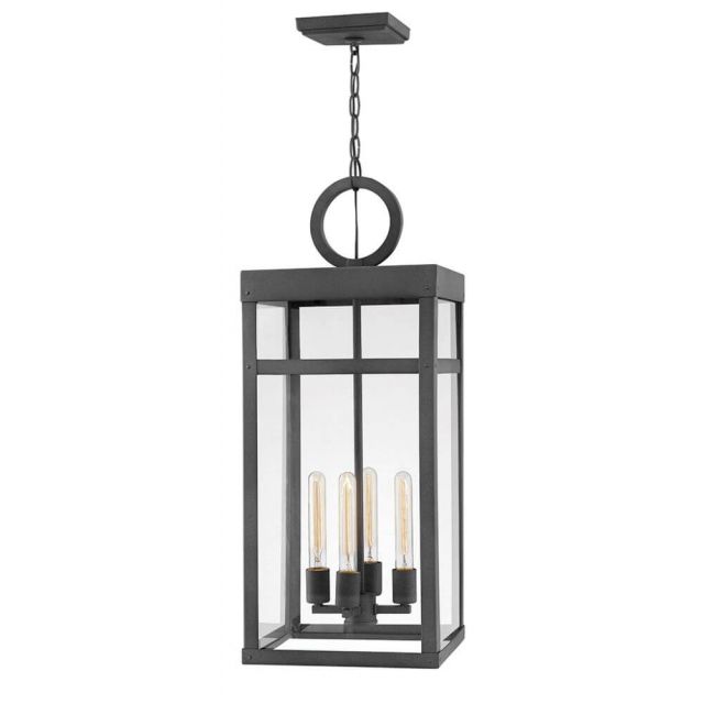 Hinkley Lighting 2808DZ Porter 4 Light 12 Inch Outdoor Hanging Lantern in Aged Zinc with Clear Glass