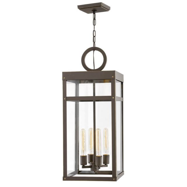 Hinkley Lighting Porter 4 Light 12 inch Large Single Tier LED Outdoor Hanging Lantern in Oil Rubbed Bronze with Clear Glass 2808OZ-LL