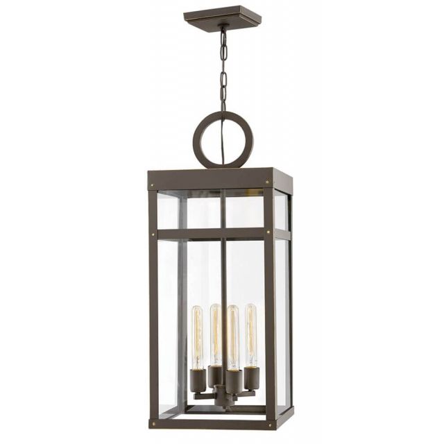 Hinkley Lighting Porter 4 Light 12 Inch Outdoor Hanging Lantern in Oil Rubbed Bronze with Clear Glass 2808OZ