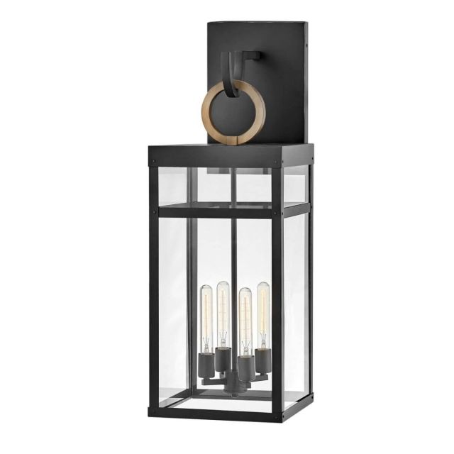 Hinkley Lighting Porter 4 Light 35 inch Tall LED Outdoor Wall Mount Lantern in Black with Burnished Bronze Accent and Clear Glass 2809BK-LL